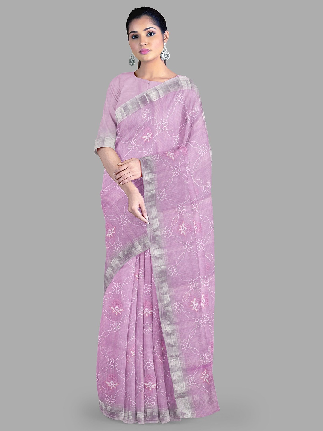 

The Chennai Silks Floral Embroidered Kota Saree, Lavender