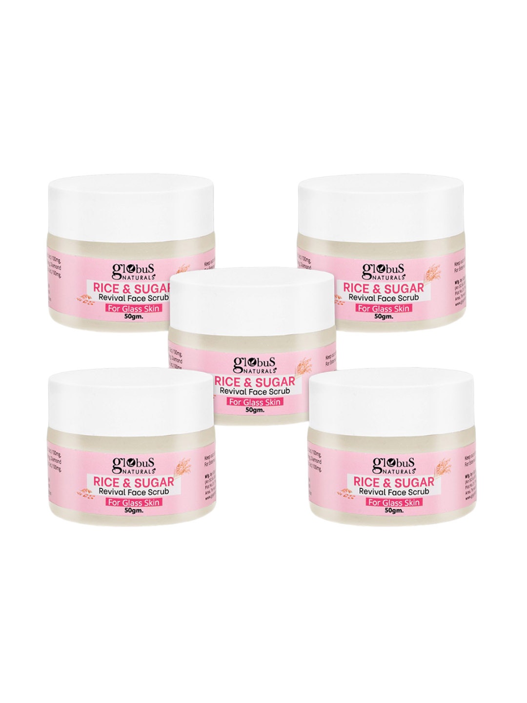 

Globus naturals Set Of 5 Rice & Sugar Revival Face Scrub-50 gm Each, White