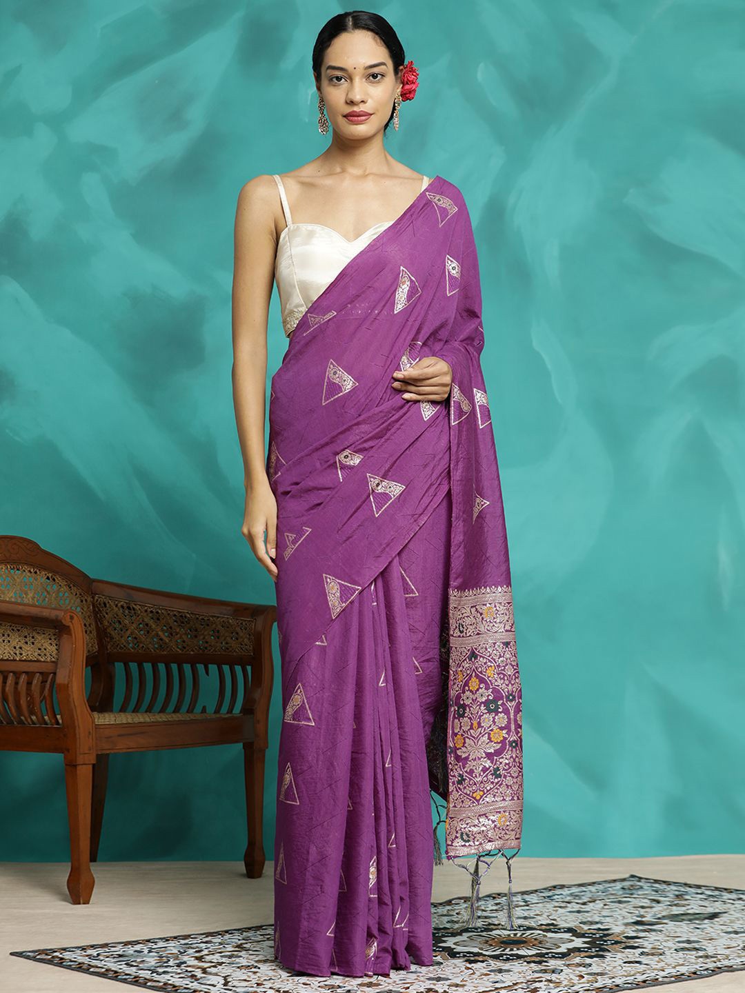 

Jaipur Kurti Silk Blend Party Wear Banarasi Saree, Purple