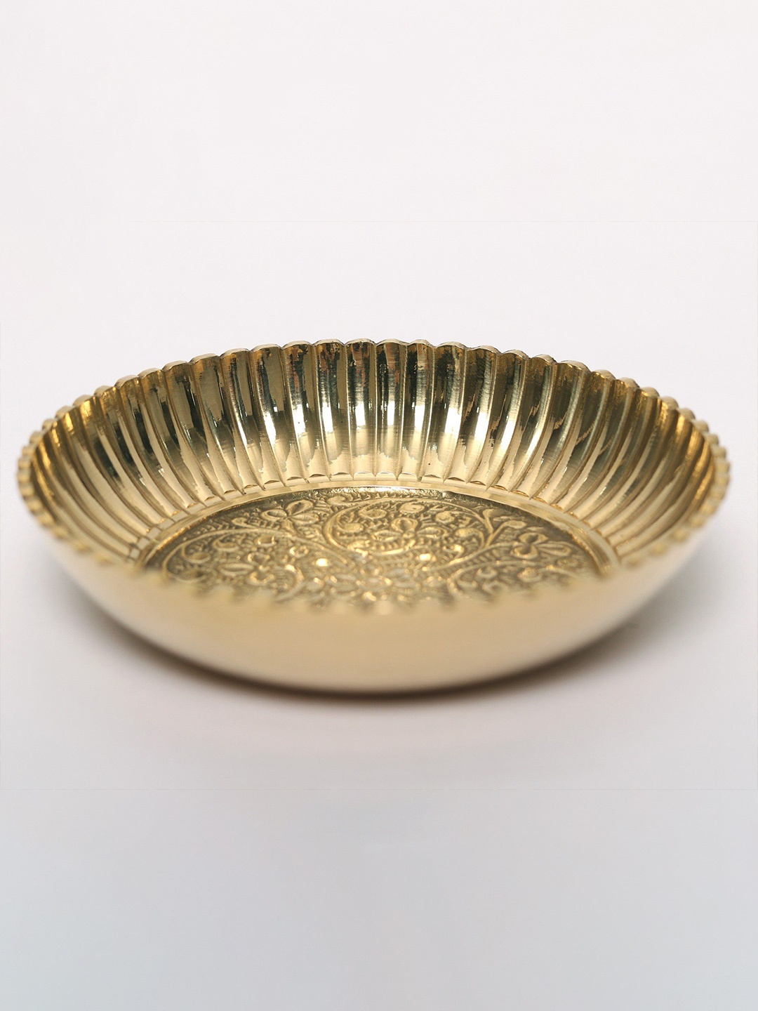 

Exotic India Brass Floral Design Small Plate, Gold