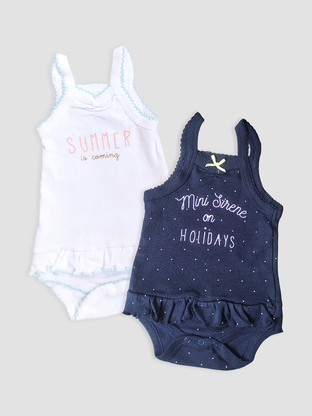 

Kidbea Infant Girls Pack Of 2 Printed Cotton Bodysuit, Blue