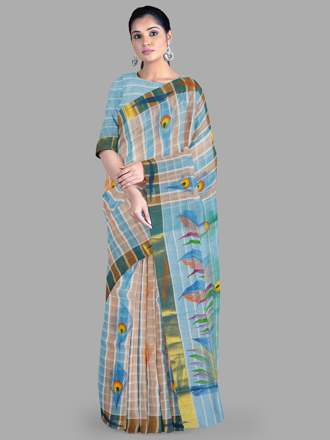 

The Chennai Silks Checked Zari Pure Cotton Chettinad Saree, Blue