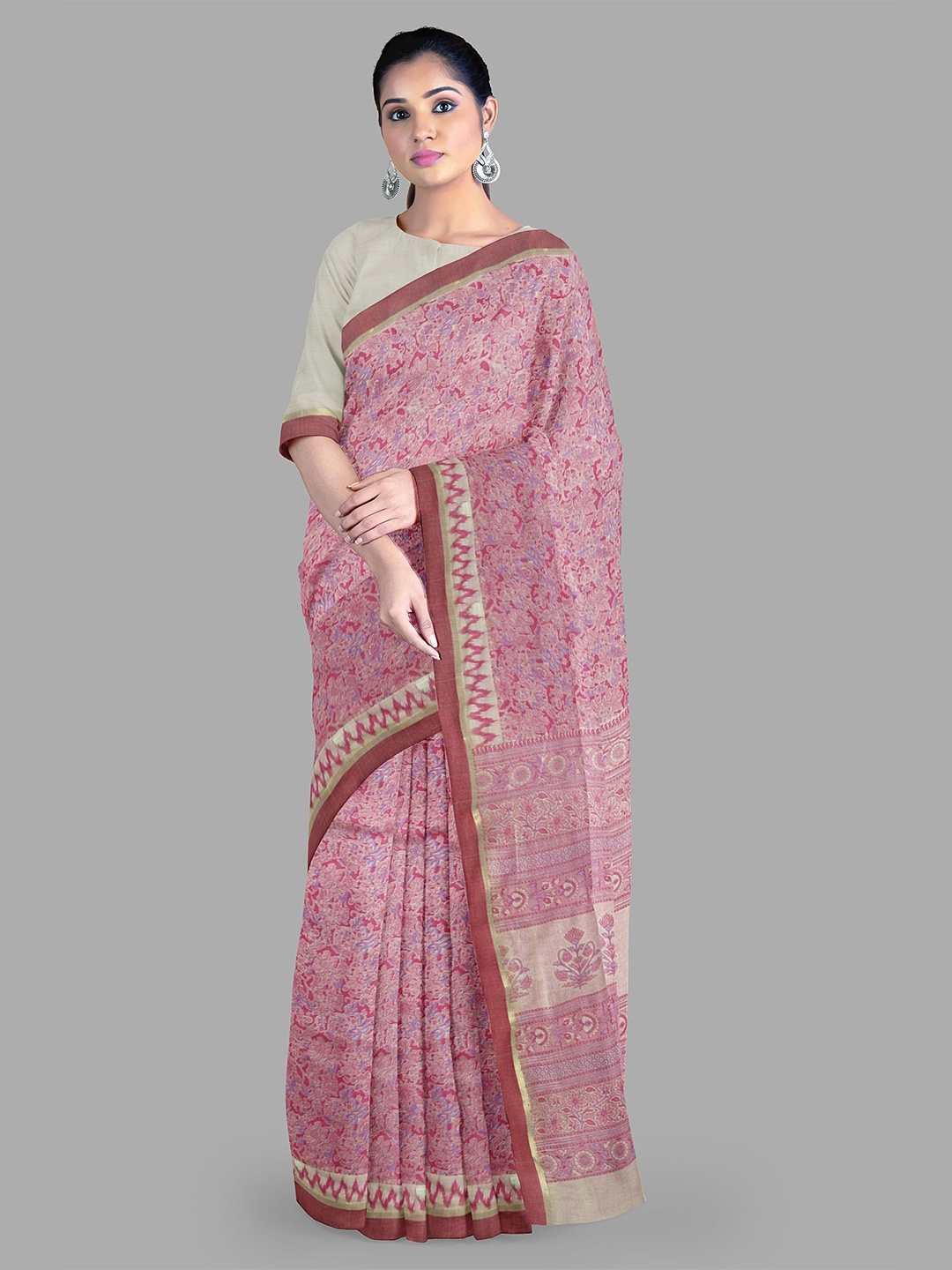 

The Chennai Silks Floral Chanderi Saree, Pink