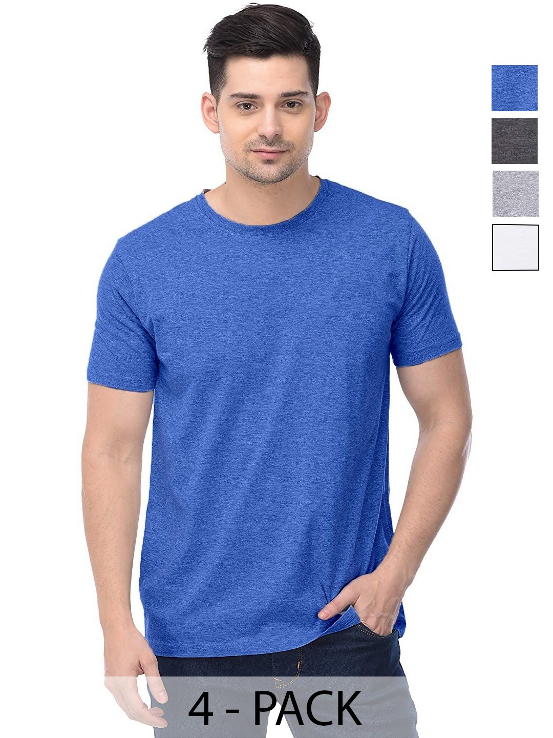 

COLOR CAPITAL Unisex Pack Of 4 Solid Round Neck Cotton T-shirts, Na