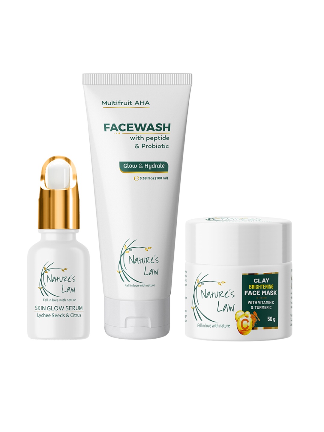 

Nature's Law Skin Glow Combo Face Wash, Clay Brightening Face Mask & Face Serum-, White