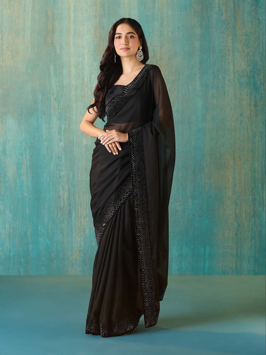 

Likha Embellished & Sequined Saree, Black