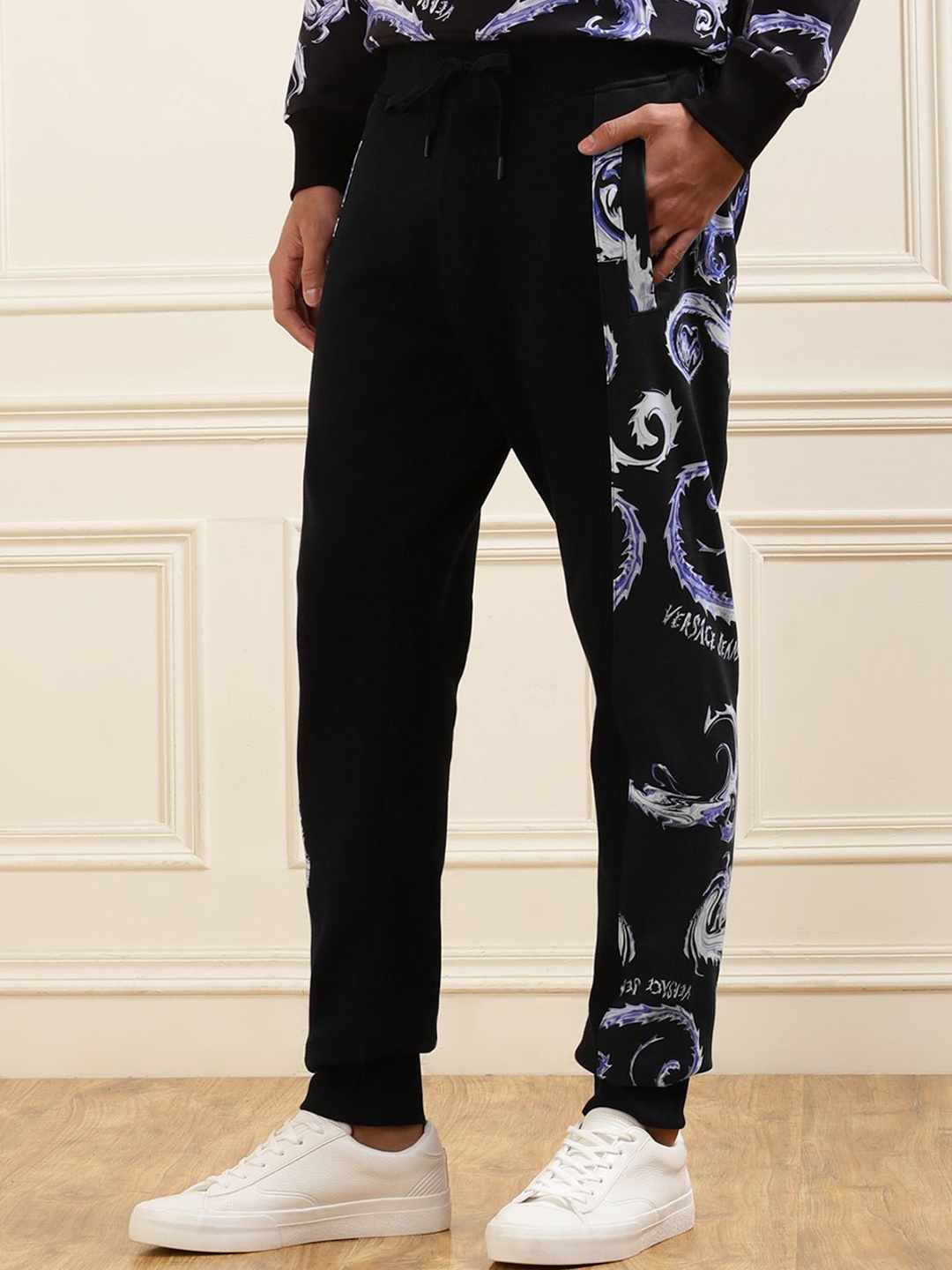 

Versace Jeans Couture Men Printed Cotton Joggers, Black