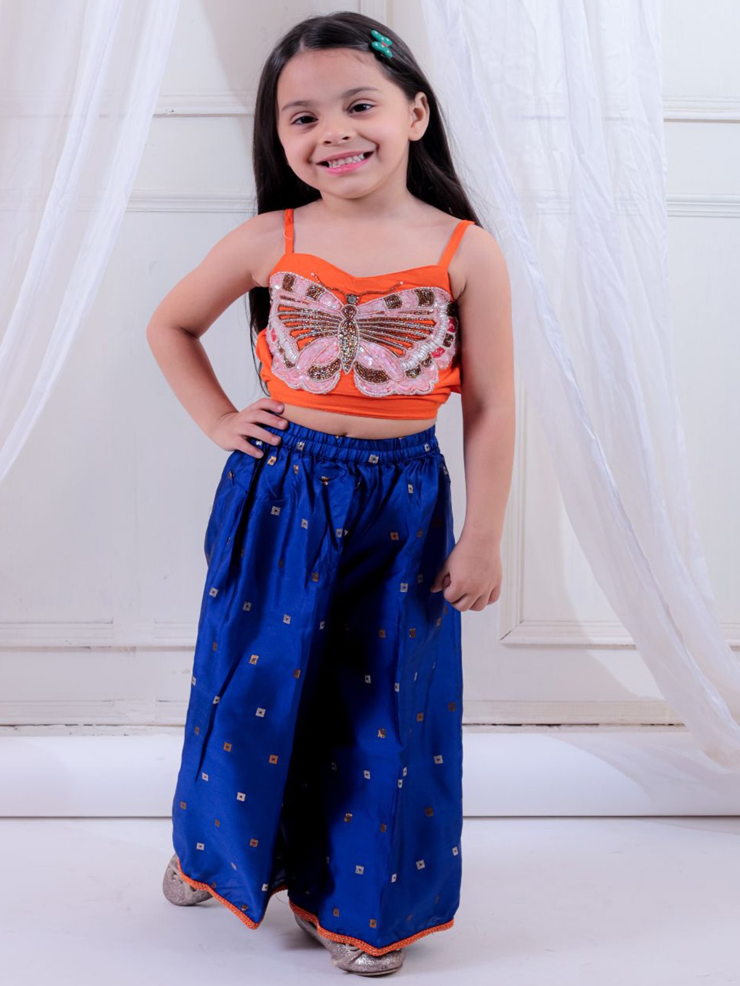 

Twisha Girls Embellished Top With Trousers, Orange