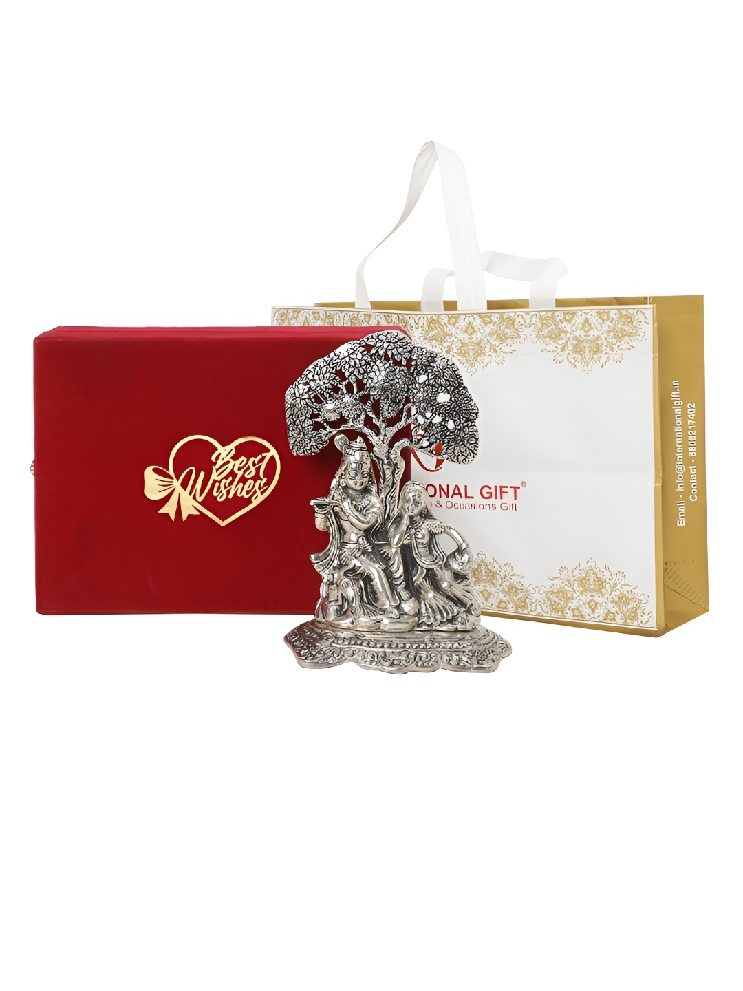 

INTERNATIONAL GIFT Silver Toned Shree Radha Krishna Metal Idol Showpiece With Velvet Box
