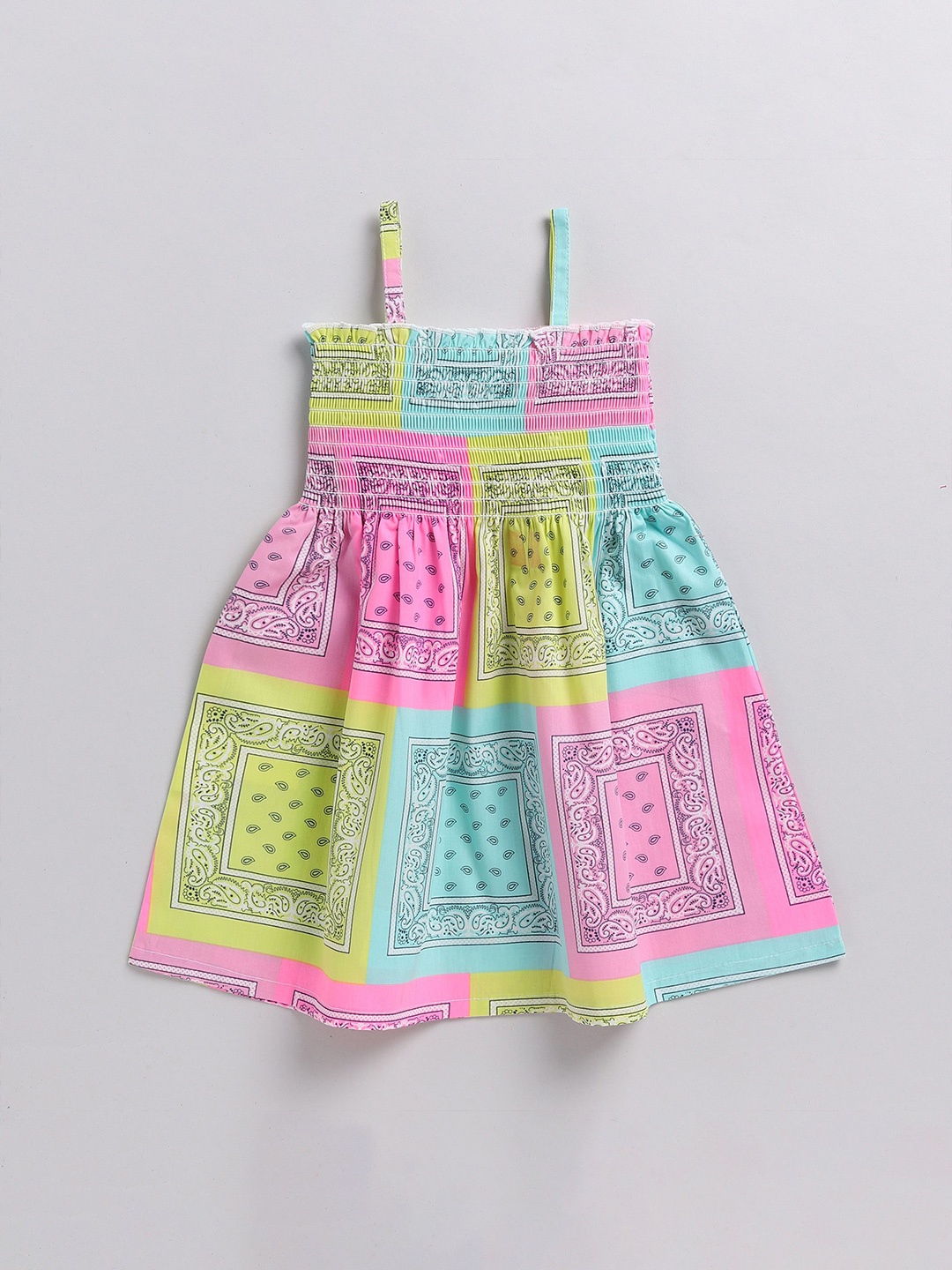 

SNUGGLY MONKEY Girls Colourblocked Printed A-Line Dress, Multi