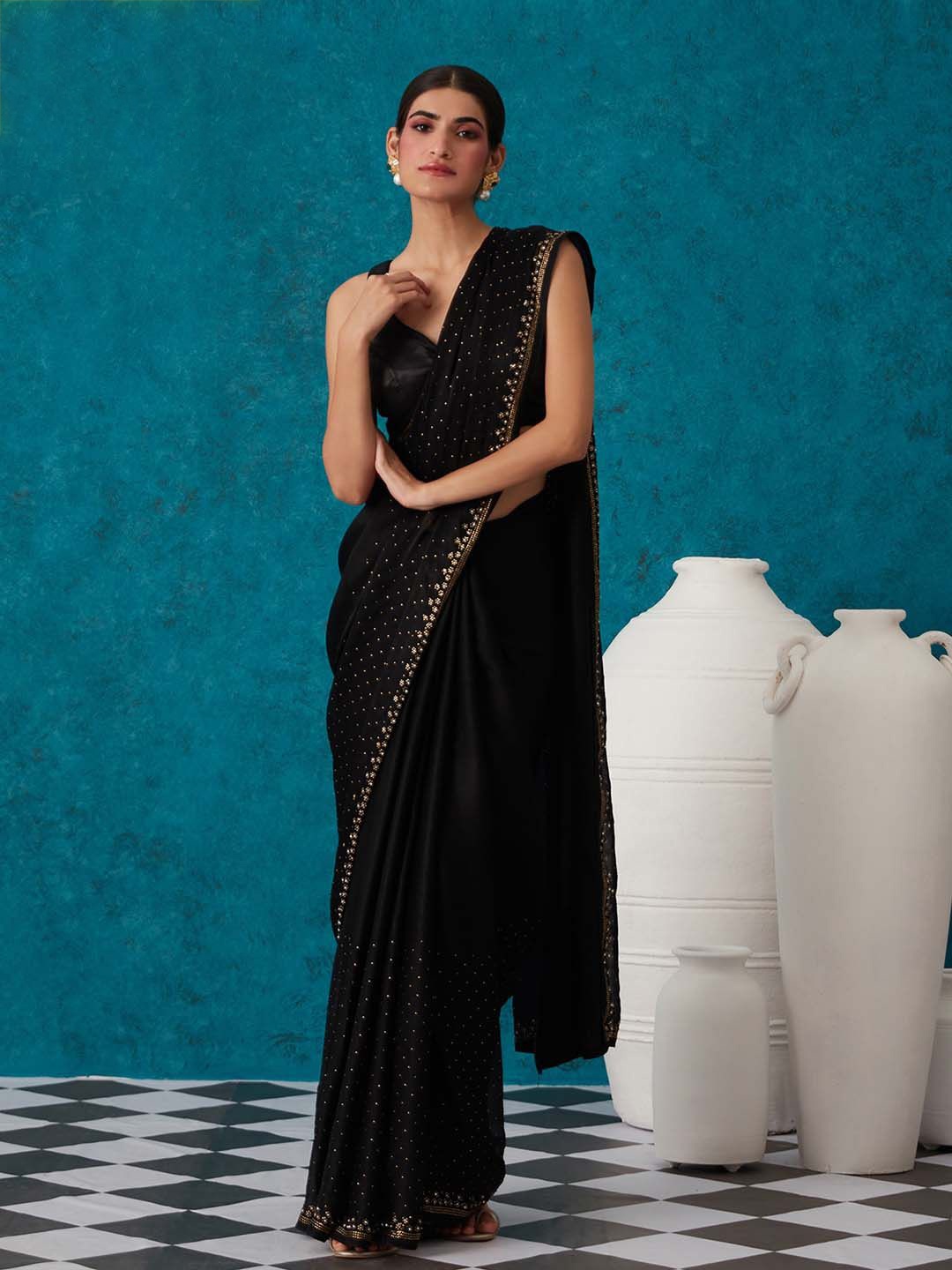 

Likha Beads and Stones Satin Saree, Black