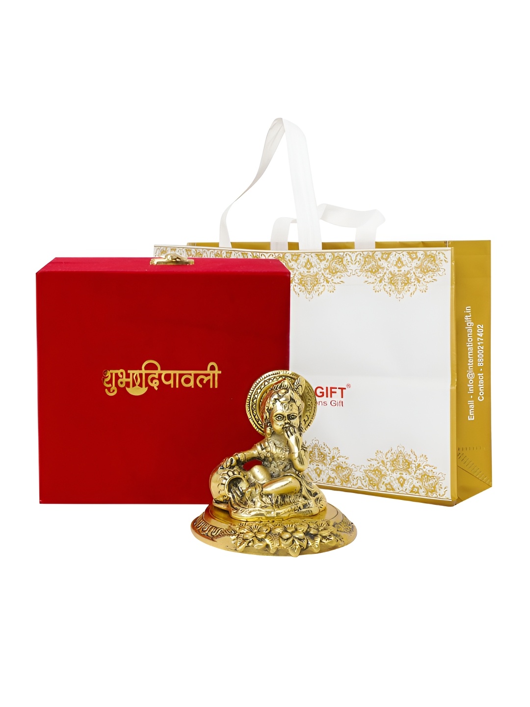 

INTERNATIONAL GIFT Gold-Toned Laddu Gopal Idol with Happy Diwali Tag & Velvet Box