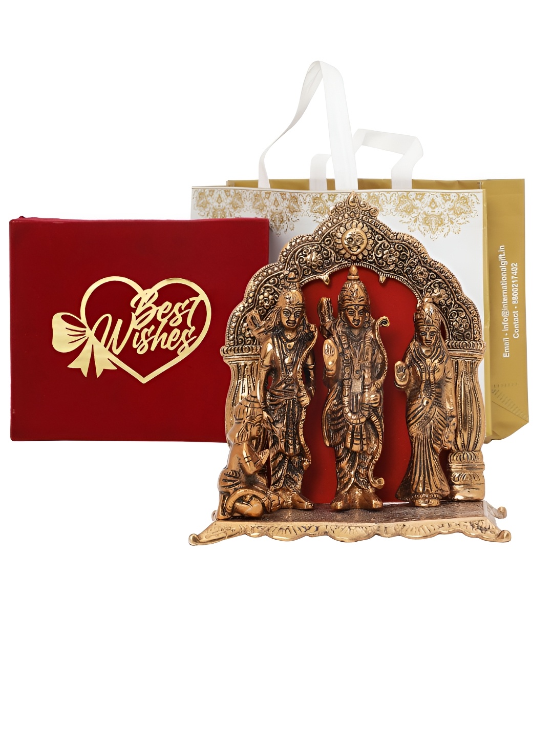 

INTERNATIONAL GIFT Copper Toned Ram Darbar Idol Metal Showpiece With Velvet Box & Bag