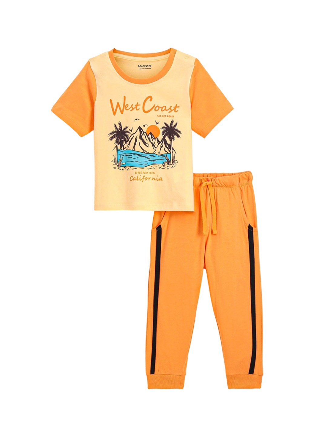 

Honeyhap Unisex Kids Printed Night suit, Orange