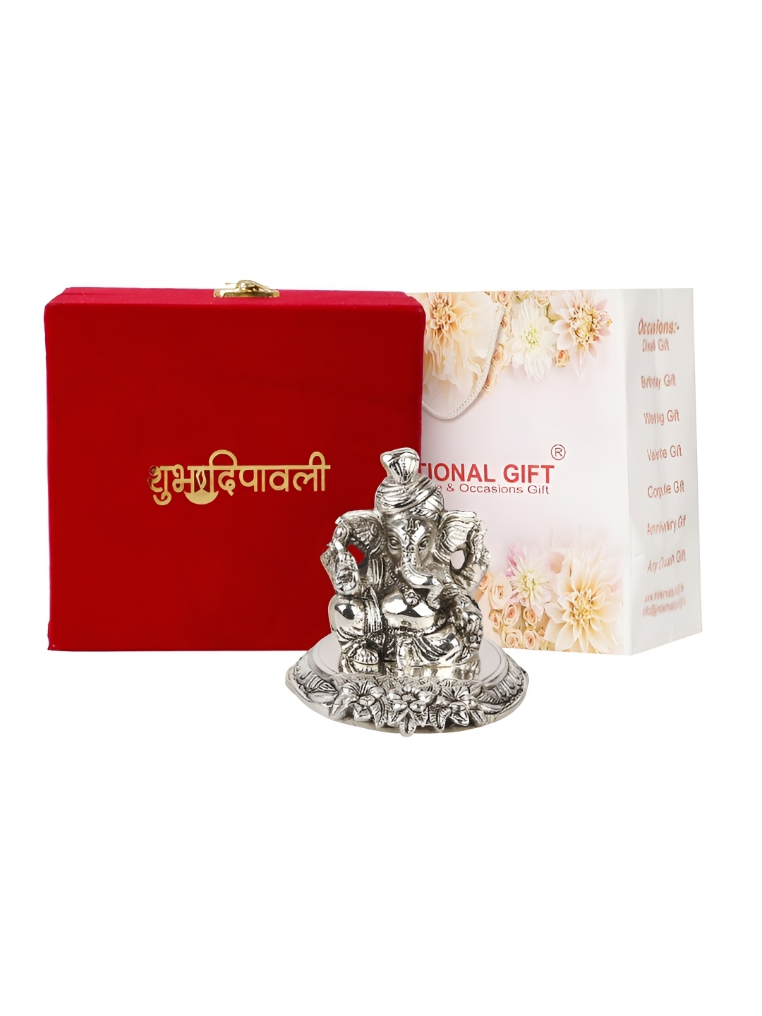 

INTERNATIONAL GIFT Silver-Toned Ganesh Idol Showpiece With Velvet Box