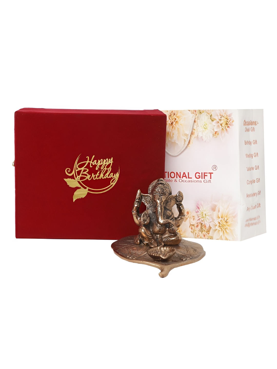 

INTERNATIONAL GIFT Copper Toned Patta Ganesh Metal Idol Showpiece With Velvet Box