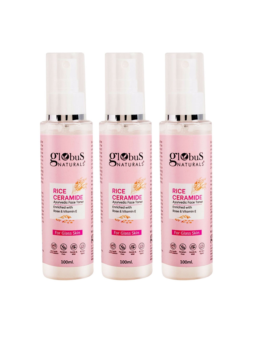 

Globus naturals Set Of 3 Rice Ceramide Ayurvedic Face Toner -100ml Each, Na