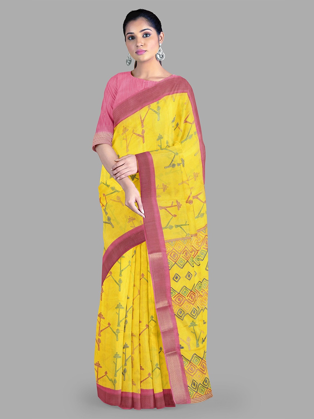

The Chennai Silks Floral Zari Chanderi Saree, Yellow