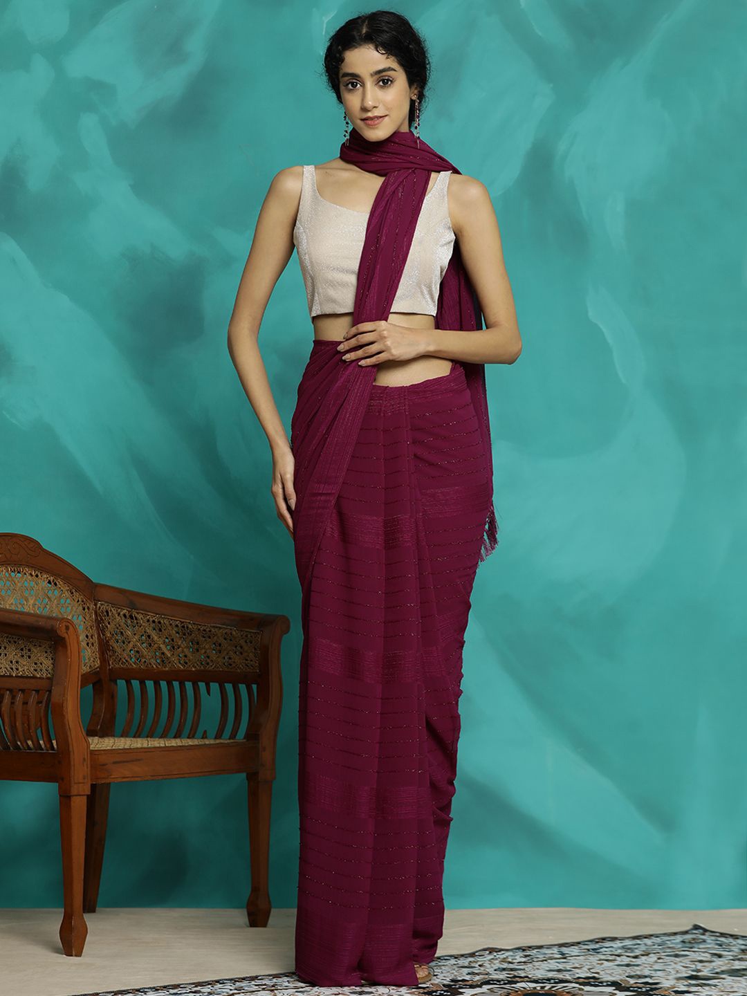 

Jaipur Kurti Silk Blend Party Wear Saree, Purple