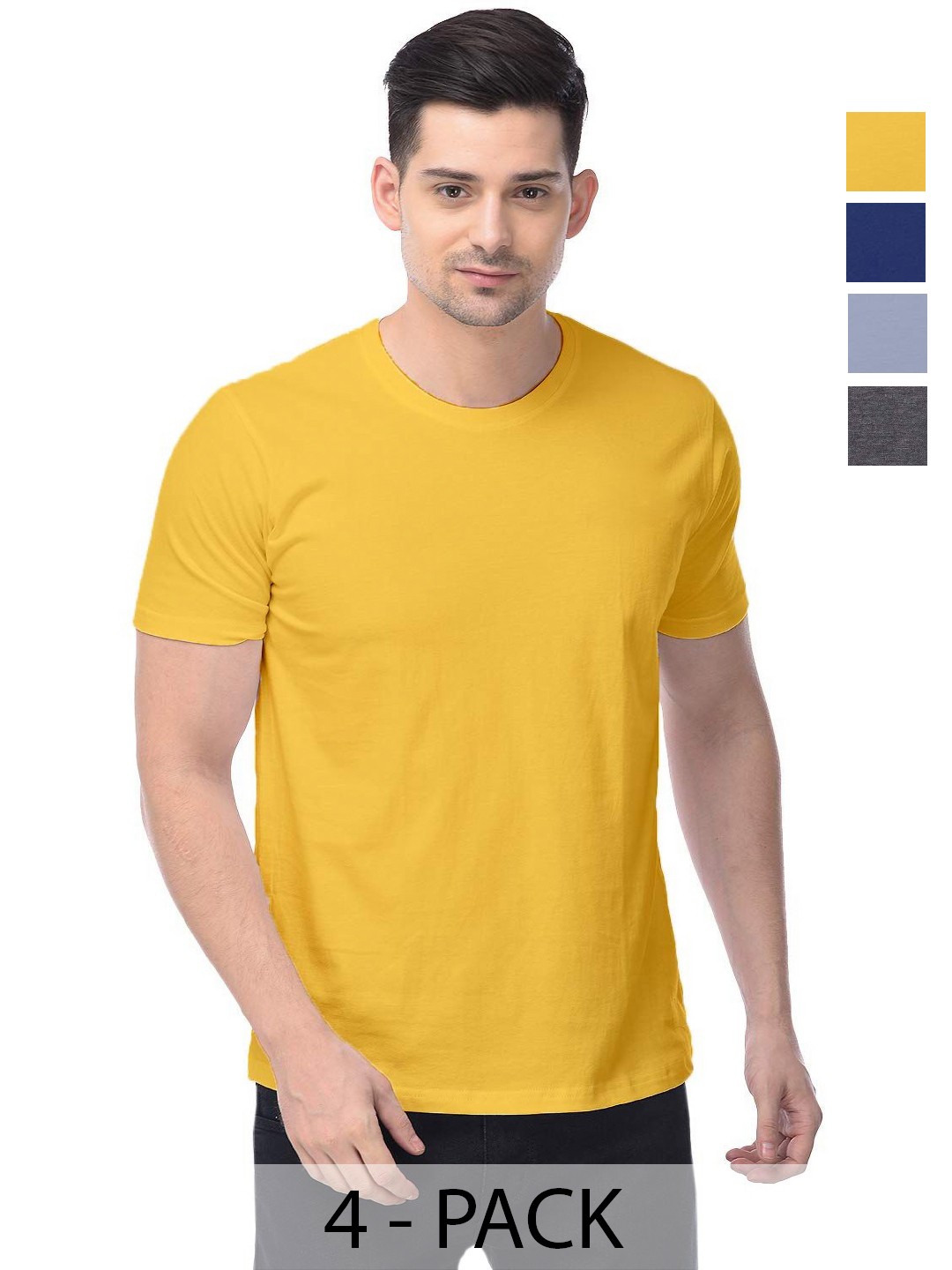 

COLOR CAPITAL Unisex Pack Of 4 Solid Round Neck Cotton T-shirts, Grey