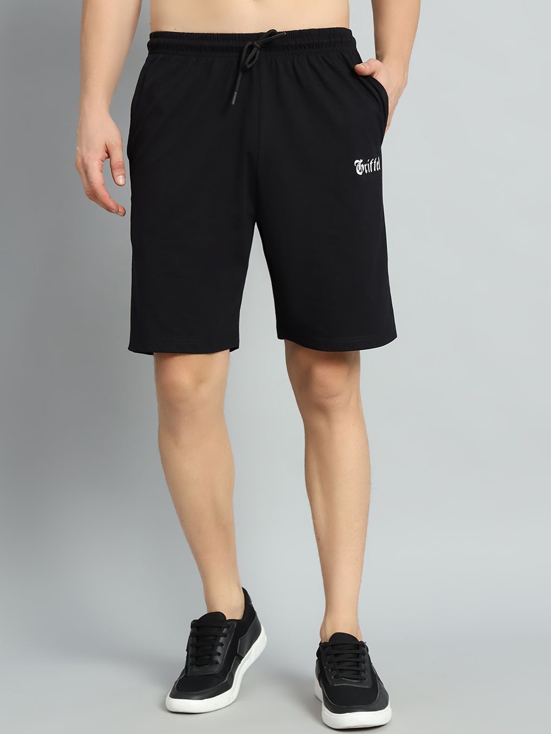 

GRIFFEL Men High-Rise Sports Shorts, Black