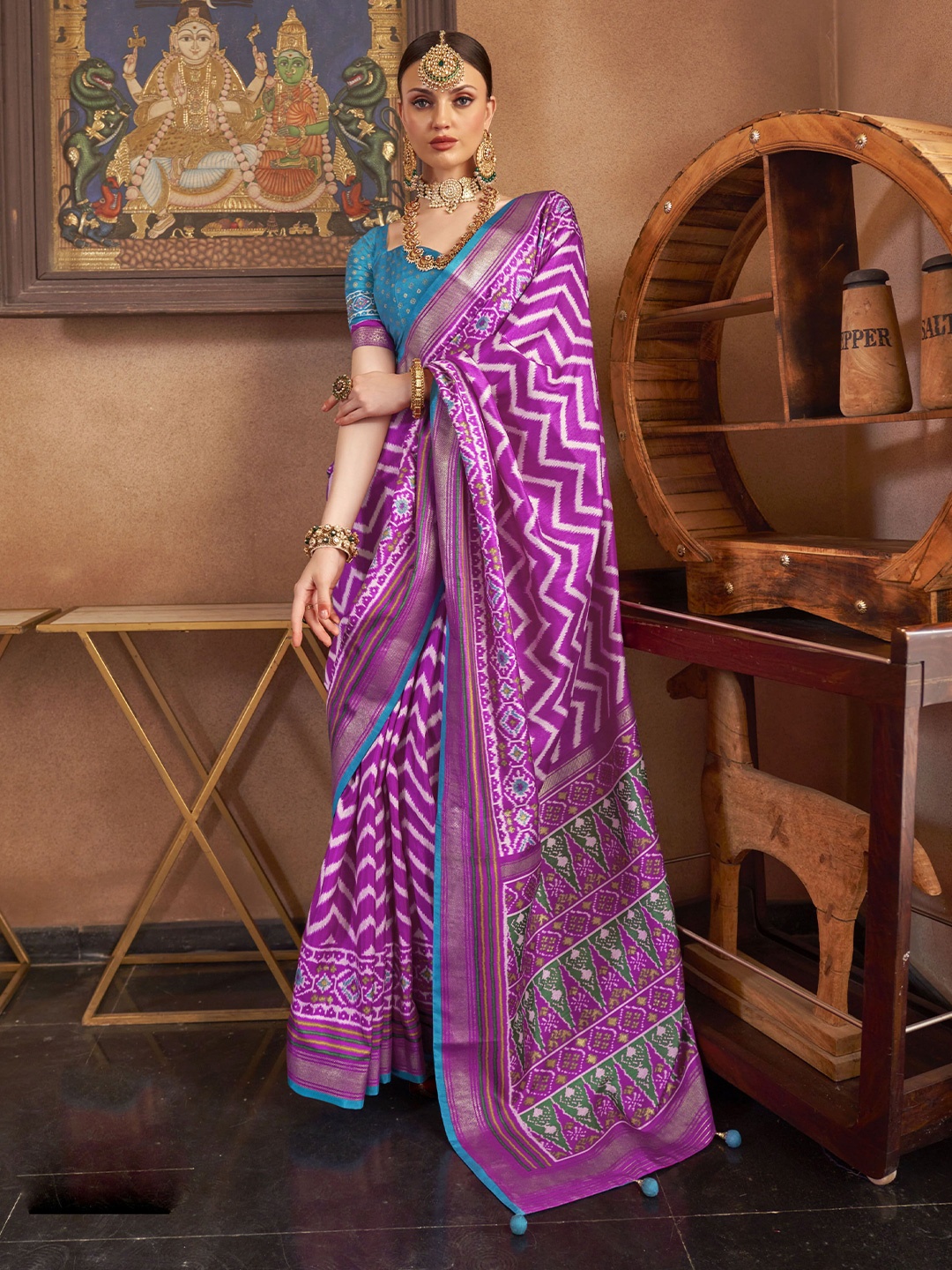 

KIMISHA Woven Design Handloom Patola Saree, Purple