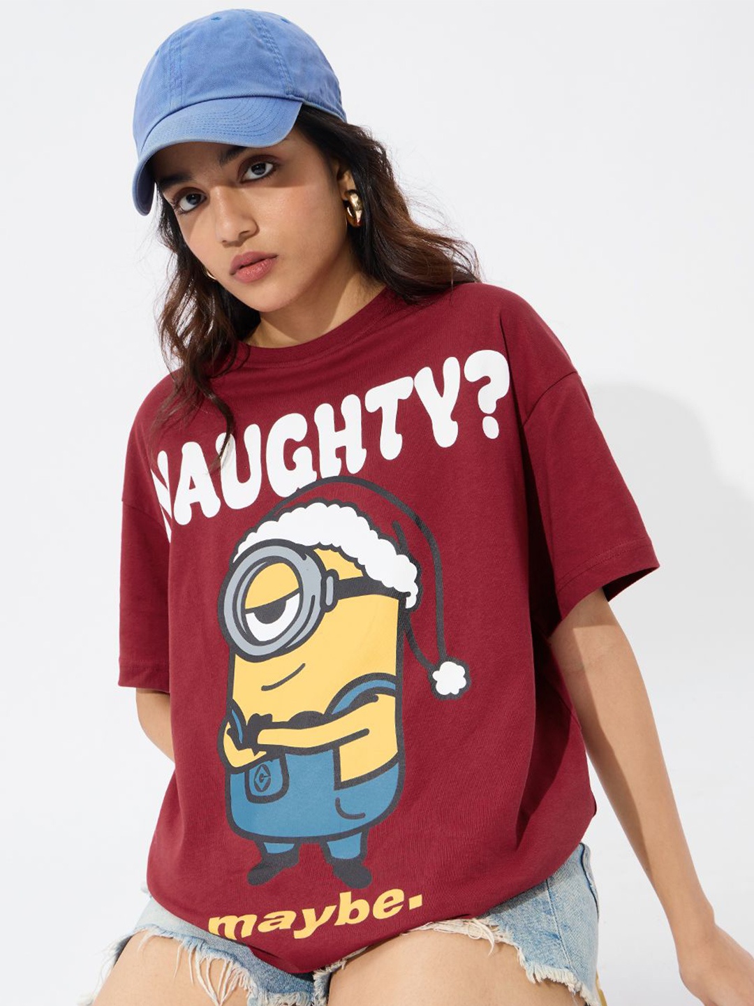 

The Souled Store Women Graphic Printed Round Neck Cotton Oversized T-shirt, Red