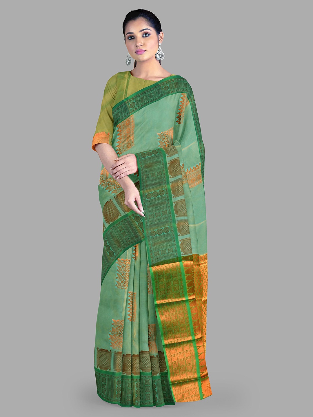 

The Chennai Silks Ethnic Motifs Zari Art Silk Bhagalpuri Saree, Green