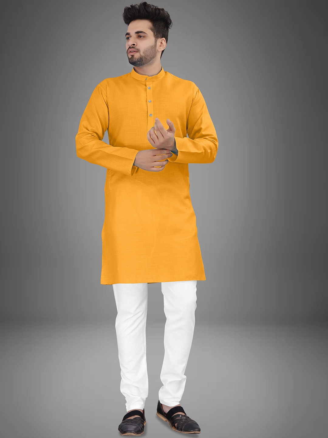 

trustous Men Regular Pure Cotton Kurta with Pyjamas, Yellow