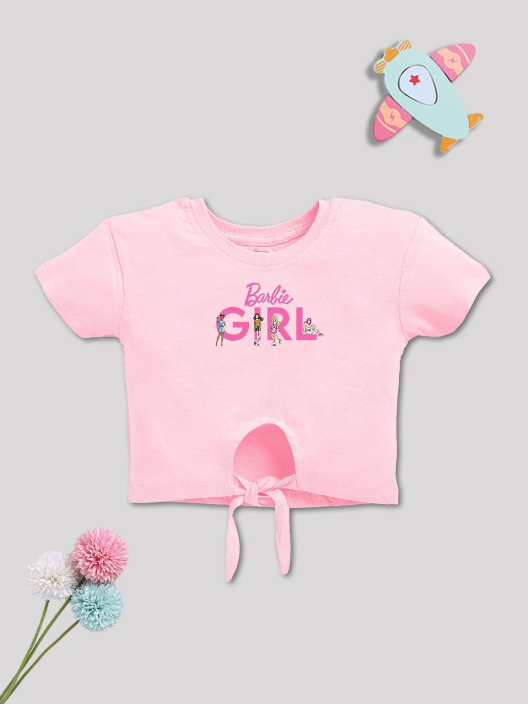 

YK X Minute Mirth Girls Barbie Printed Cotton Crop Top, Pink
