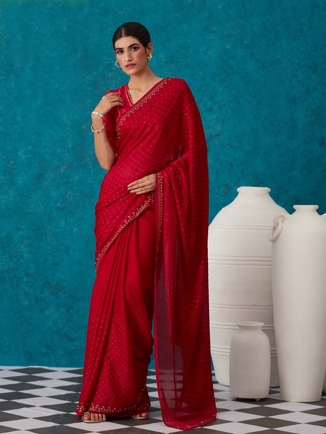 

Likha Embellished Beads and Stones Satin Saree, Maroon