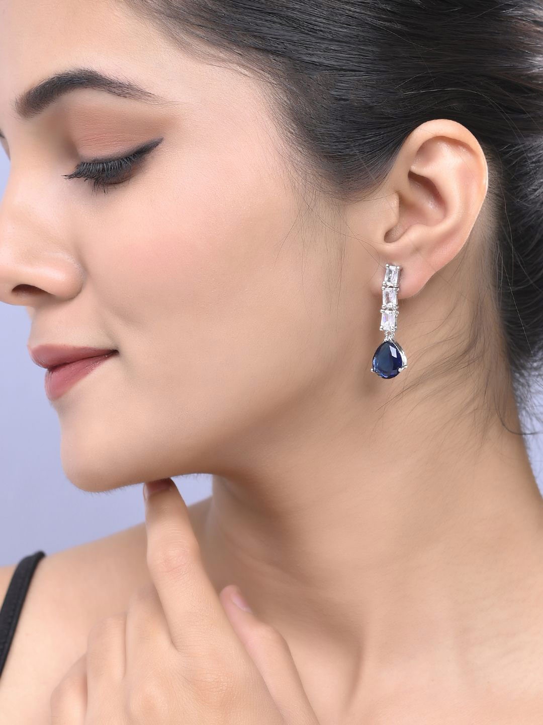 

Silvermerc Designs Silver-Plated American Diamond Studded Drop Earrings