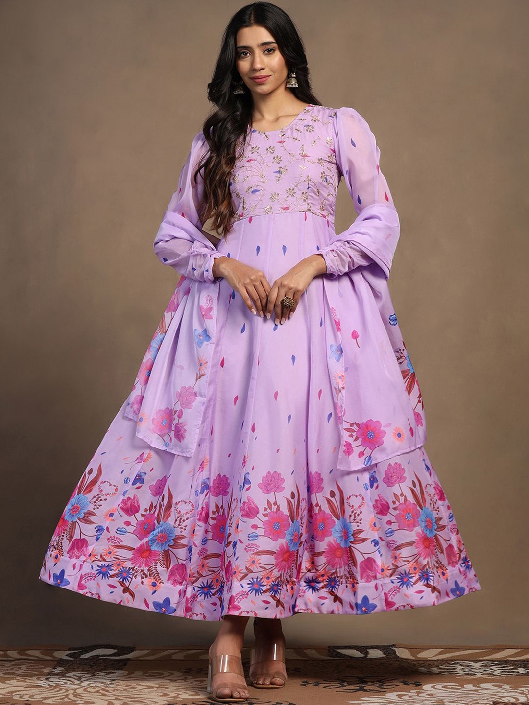 

FASHION DREAM Printed Maxi Dress With Dupatta, Lavender
