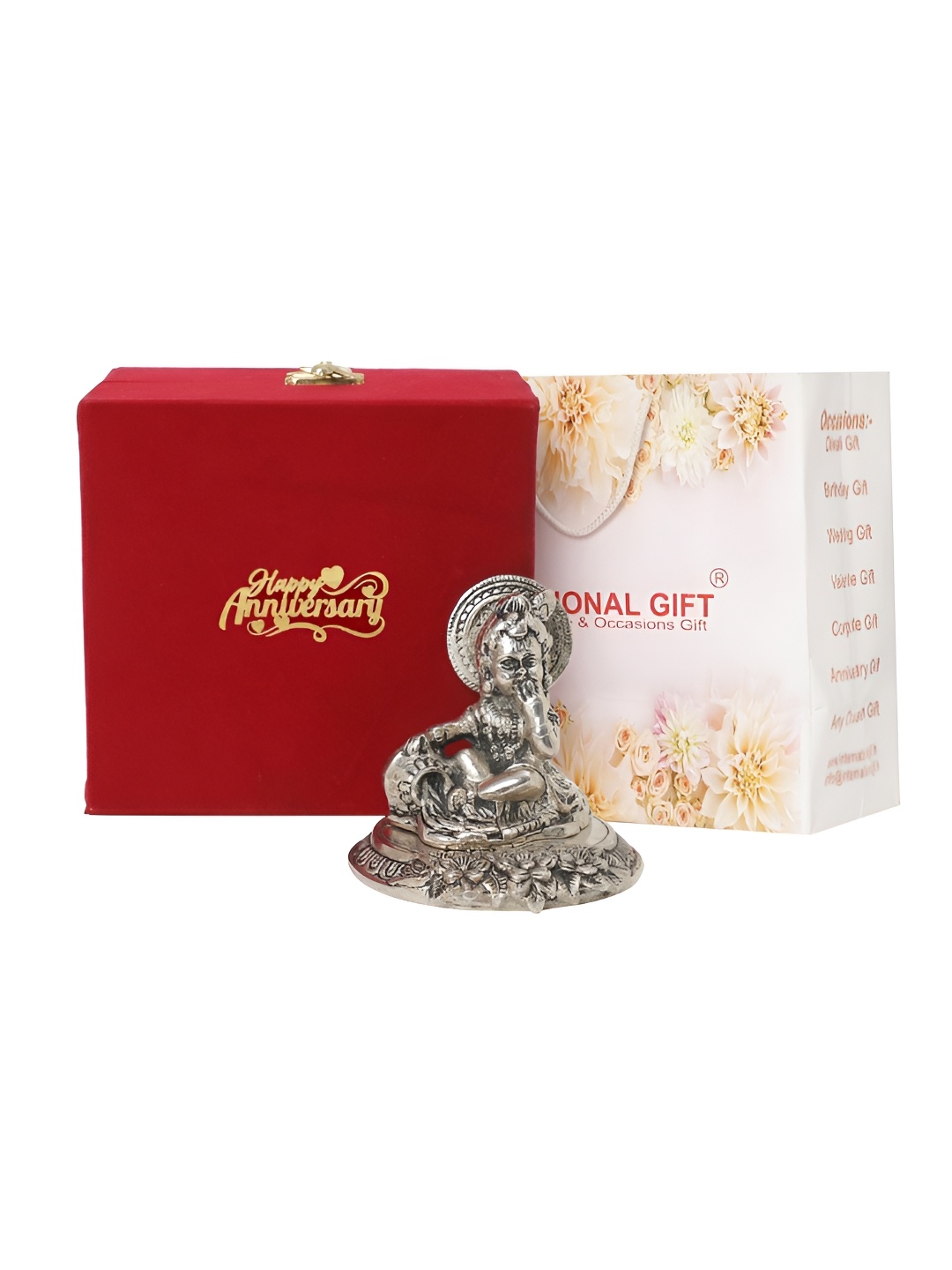 

INTERNATIONAL GIFT Silver-Toned Laddu Gopal Showpiece With Velvet Box