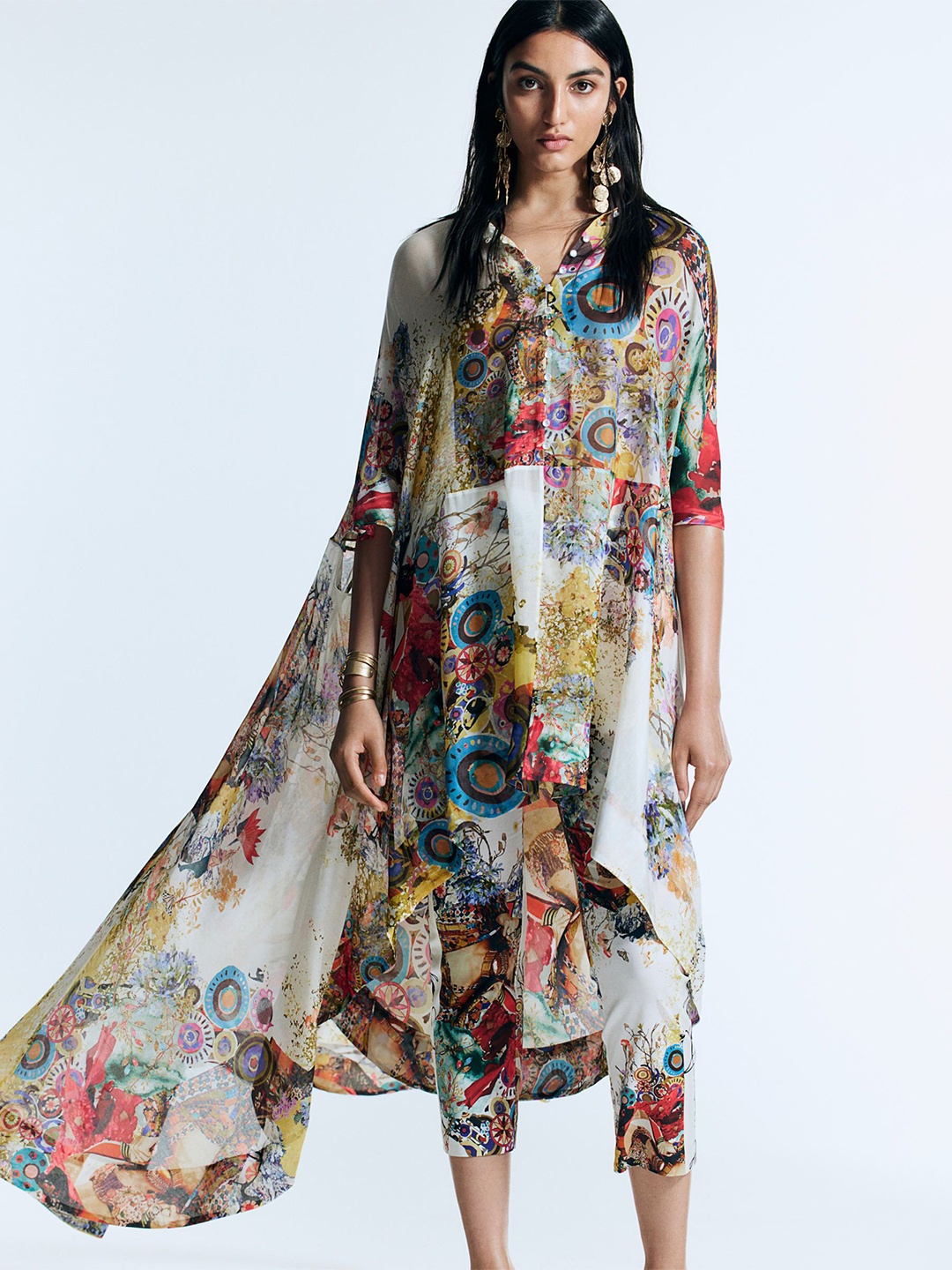 

H&M Floral-Motif Cape A-Line Dress, White