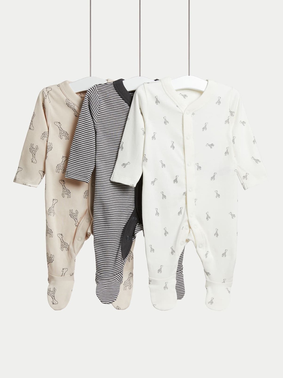 

Marks & Spencer Girls Pack of 3 Printed Sleepsuit, Beige