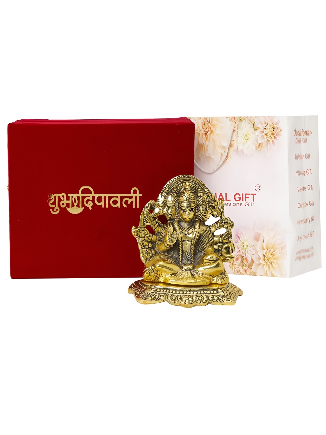 

INTERNATIONAL GIFT Gold Toned Panchmukhi Hanuman Idol Metal Showpiece With Velvet Box