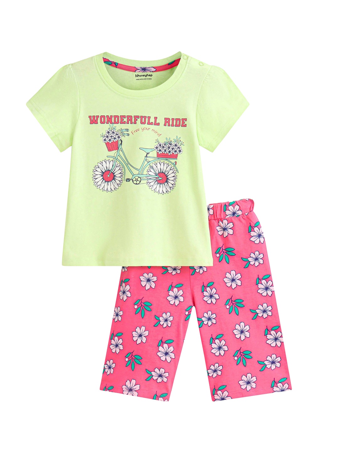 

Honeyhap Girls Printed Night suit, Pink