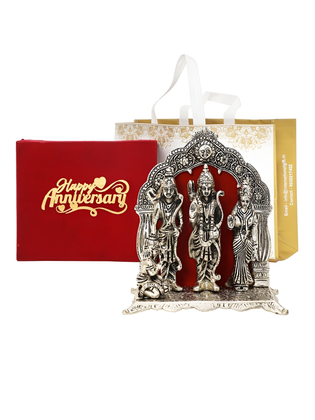 

INTERNATIONAL GIFT Silver-Toned Ram Darbar God Idol Showpiece With Velvet Box