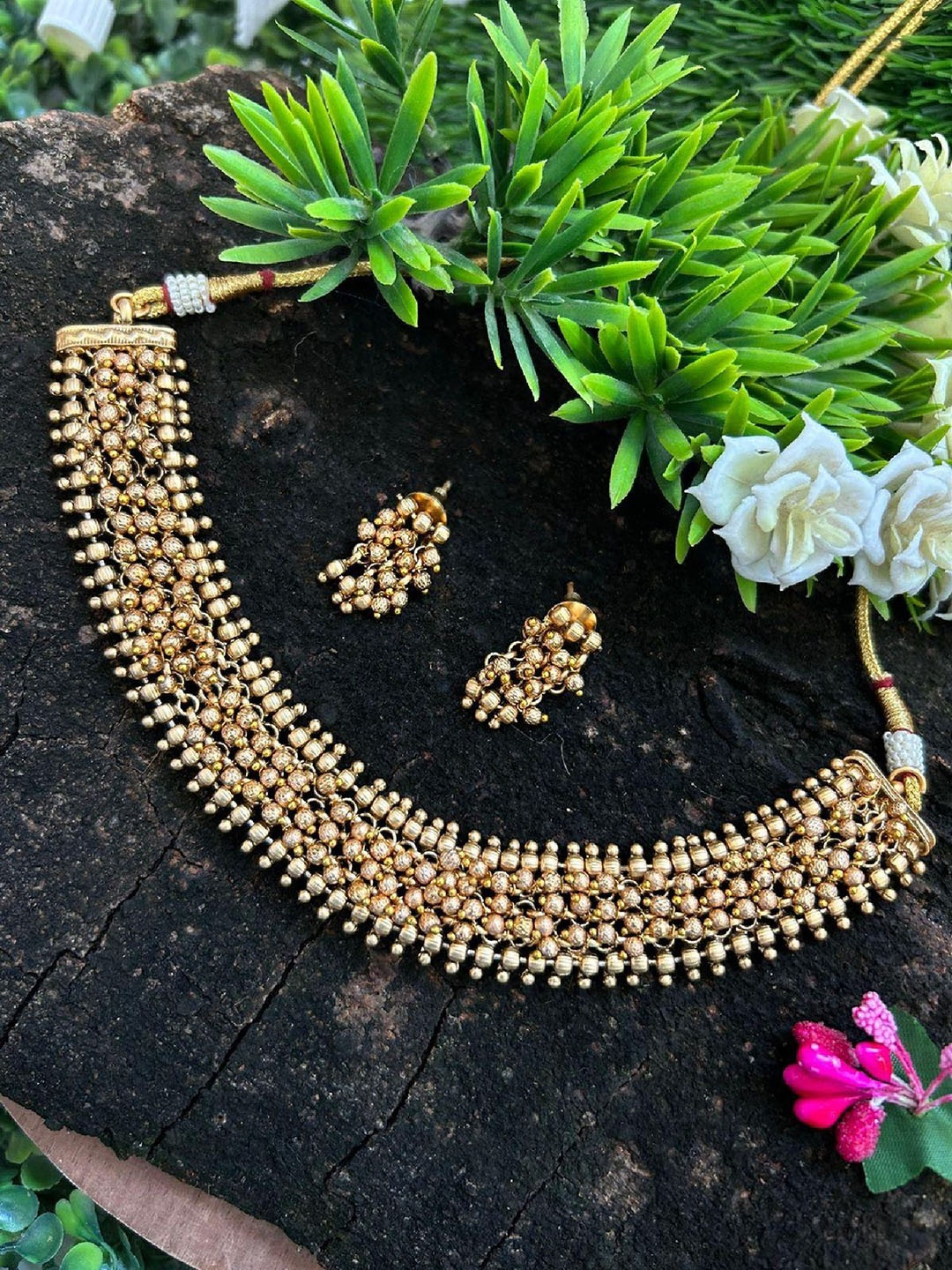 

GRIIHAM Gold-Plated Cubic Zirconia Beaded Necklace and Earrings