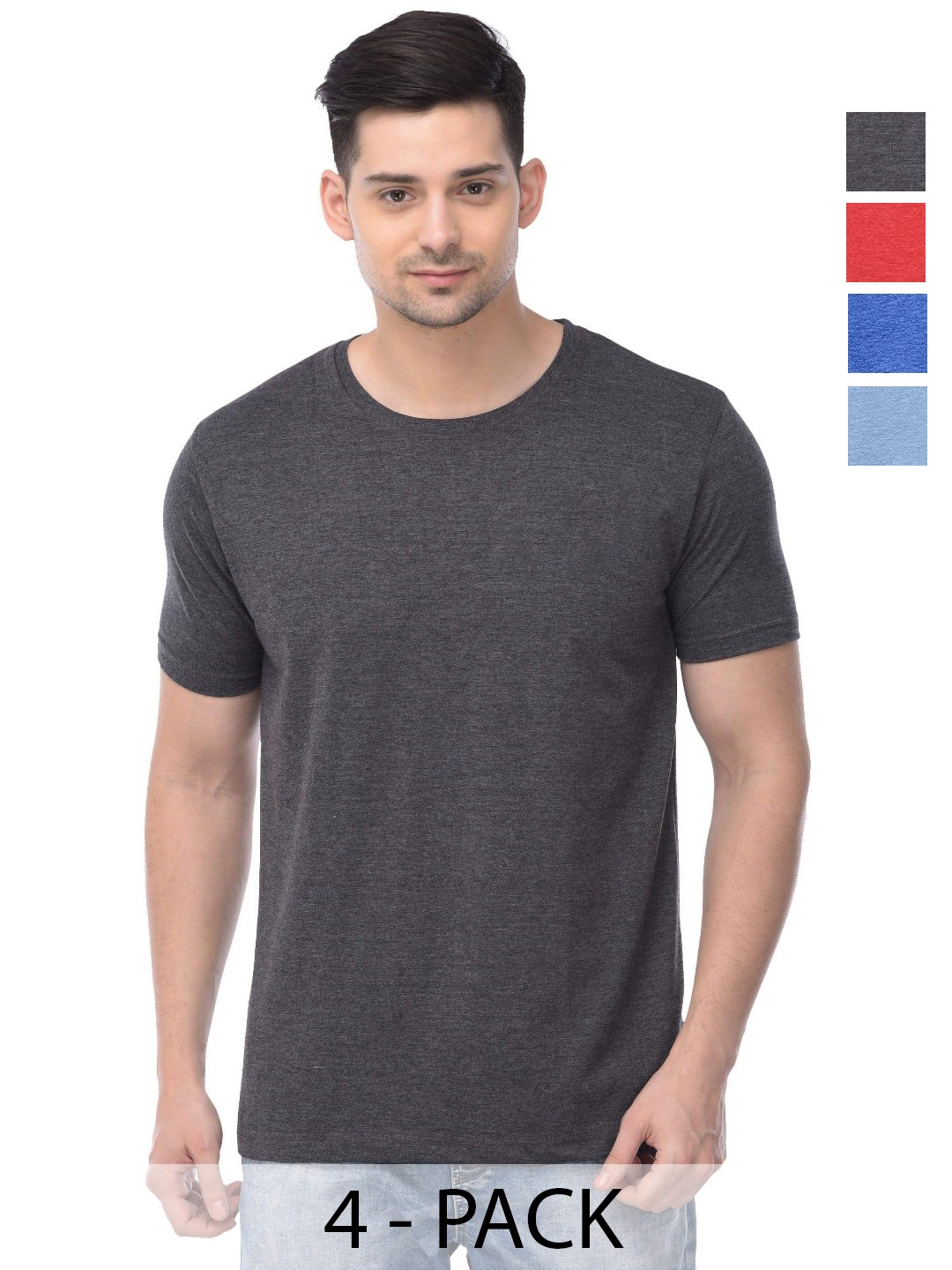 

COLOR CAPITAL Unisex Pack Of 4 Solid Round Neck Cotton T-shirts, Grey