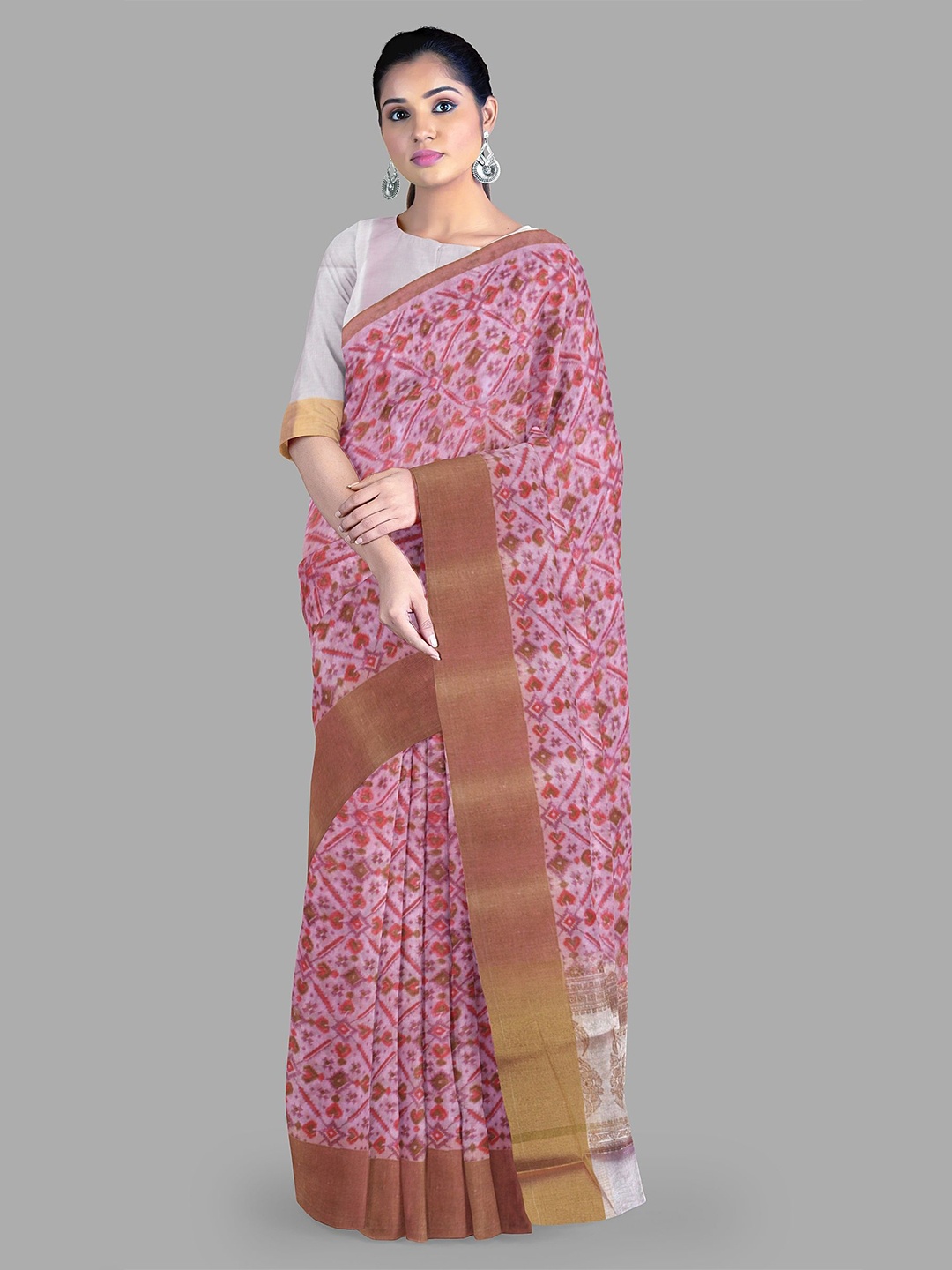 

The Chennai Silks Ethnic Motifs Gadwal Printed Saree, Pink