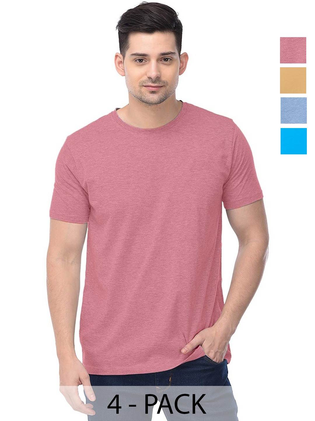 

COLOR CAPITAL Unisex Pack Of 4 Cotton T-Shirts, Peach