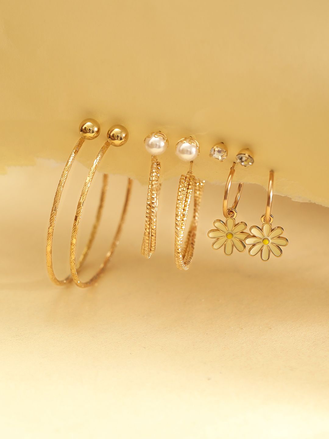 

Priyaasi Set Of 6 Gold Plated Contemporary Hoop Earrings
