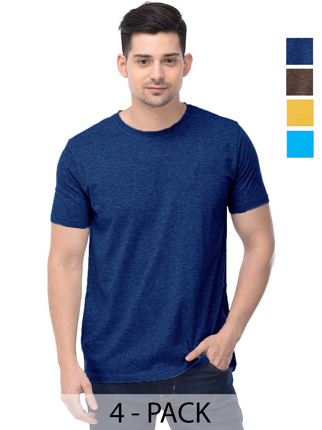 

COLOR CAPITAL Unisex Pack Of 4 Solid Round Neck Cotton T-shirts, Yellow