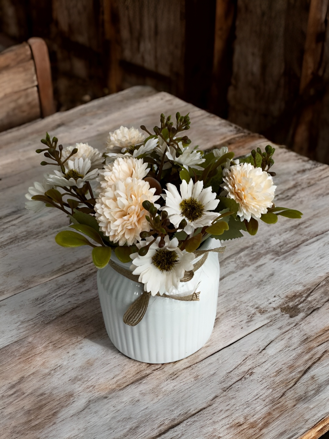 

Art Street White Artificial Daisy & Hydrangea Flower With Ceremic Vase
