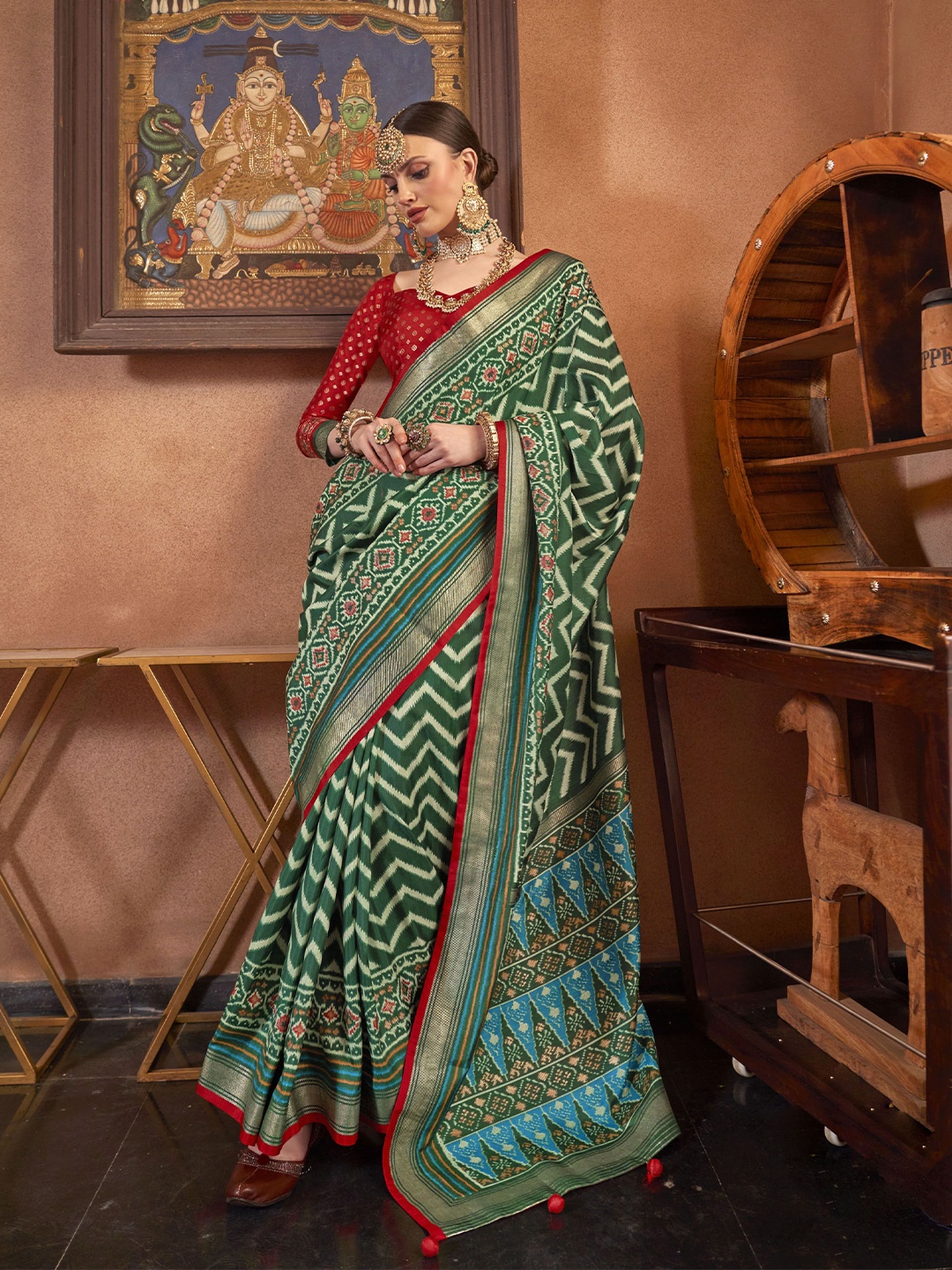 

KIMISHA Zari Patola Saree, Green