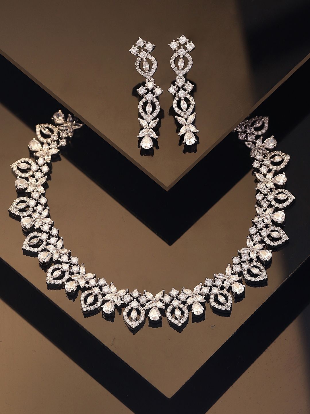 

Priyaasi Silver Plated American Diamond Stone Studded Jewellery Set