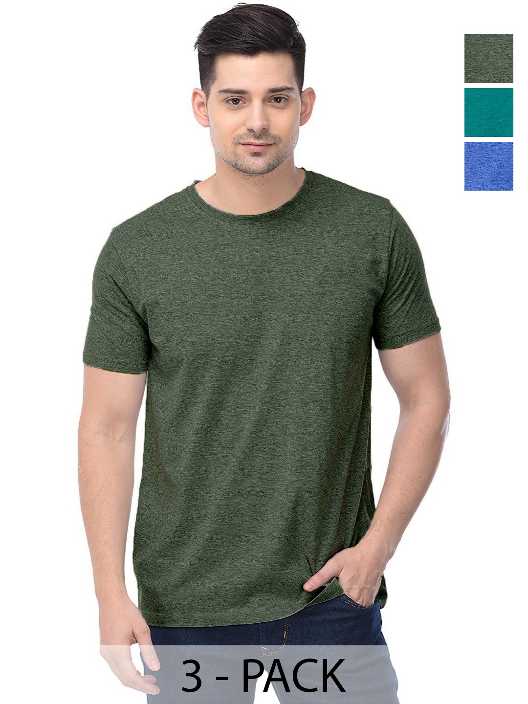 

COLOR CAPITAL Unisex Pack Of 3 Cotton T-Shirts, Olive