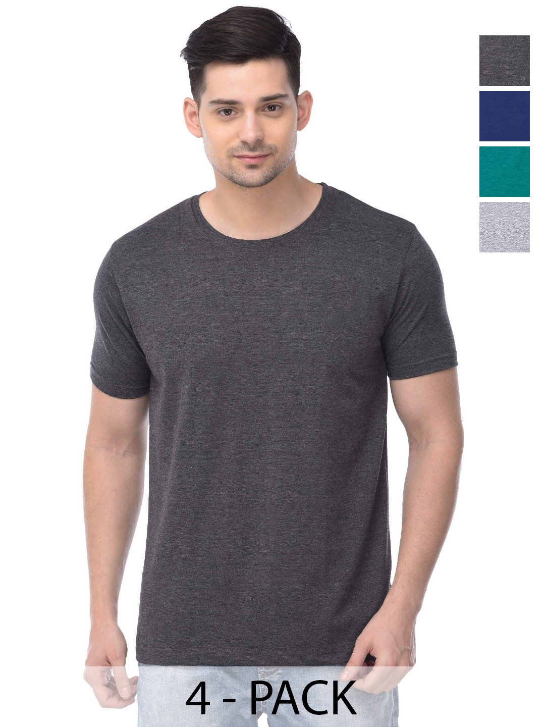 

COLOR CAPITAL Unisex Pack Of 4 Cotton T-Shirts, Grey